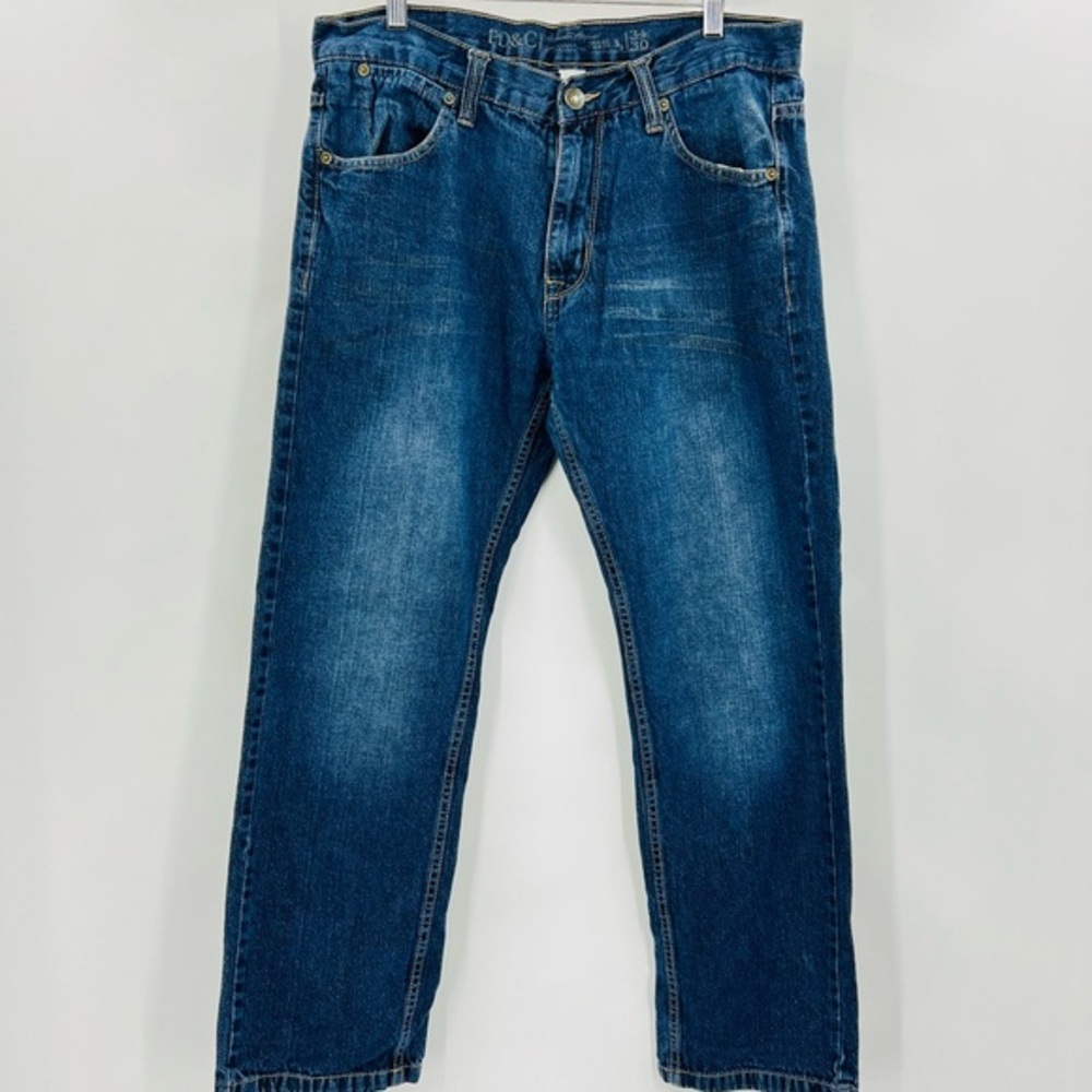 PD&C Jeans Mens 34x30 Blue Dark Wash Cotton Blend‎ Slim Straight Fit Denim
